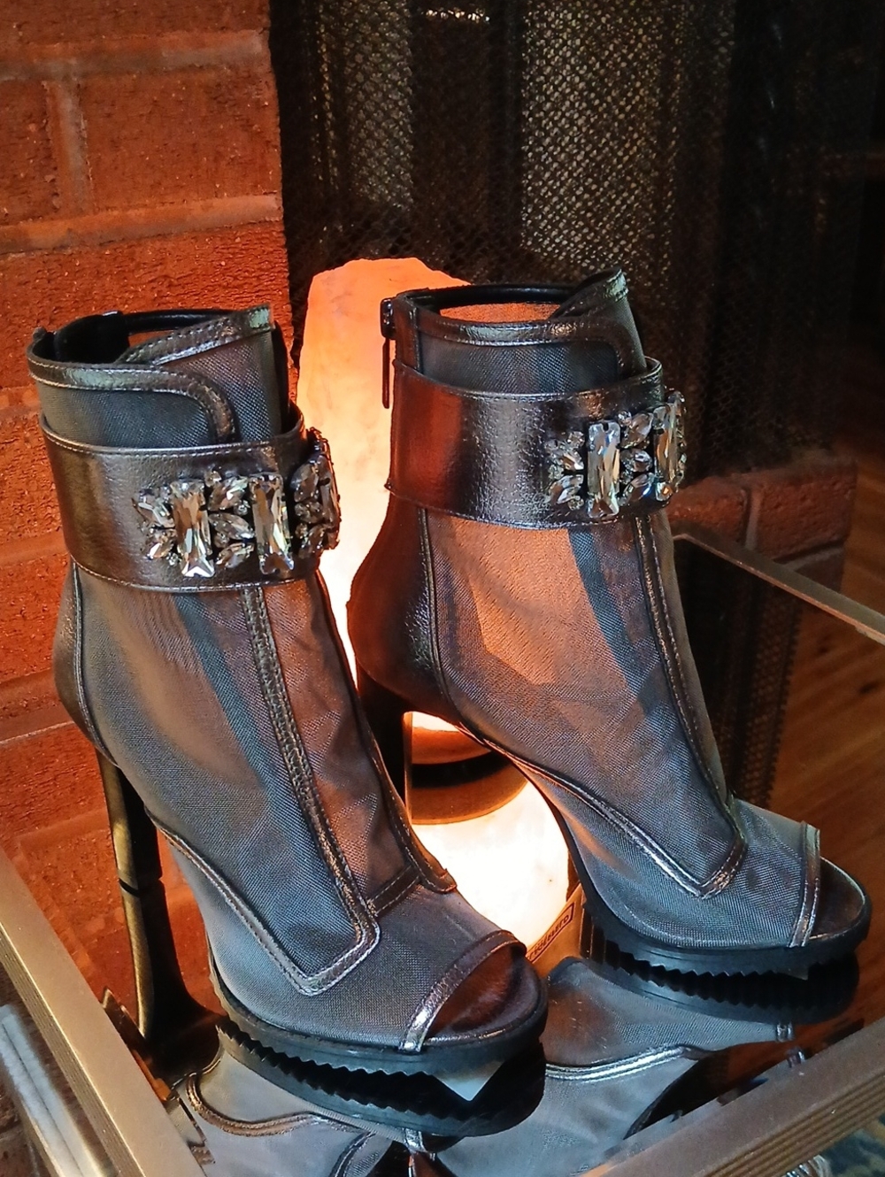 Karl Lagerfeld Silver Jeweled Open-Toe Ankle Booties 6.5 New Without Tags